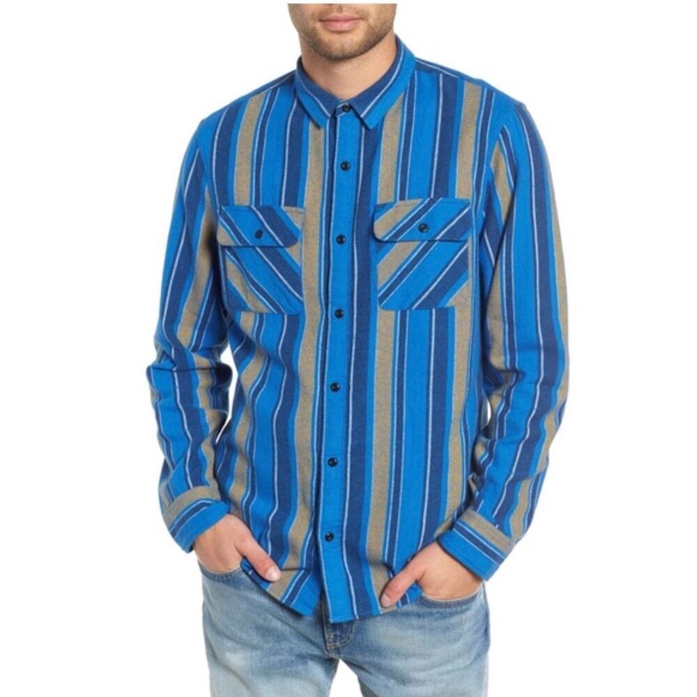 The Rail Nordstrom Woven Button Down Shirt Lightweight Blue Stripe Mens Size XL - Picture 4 of 7
